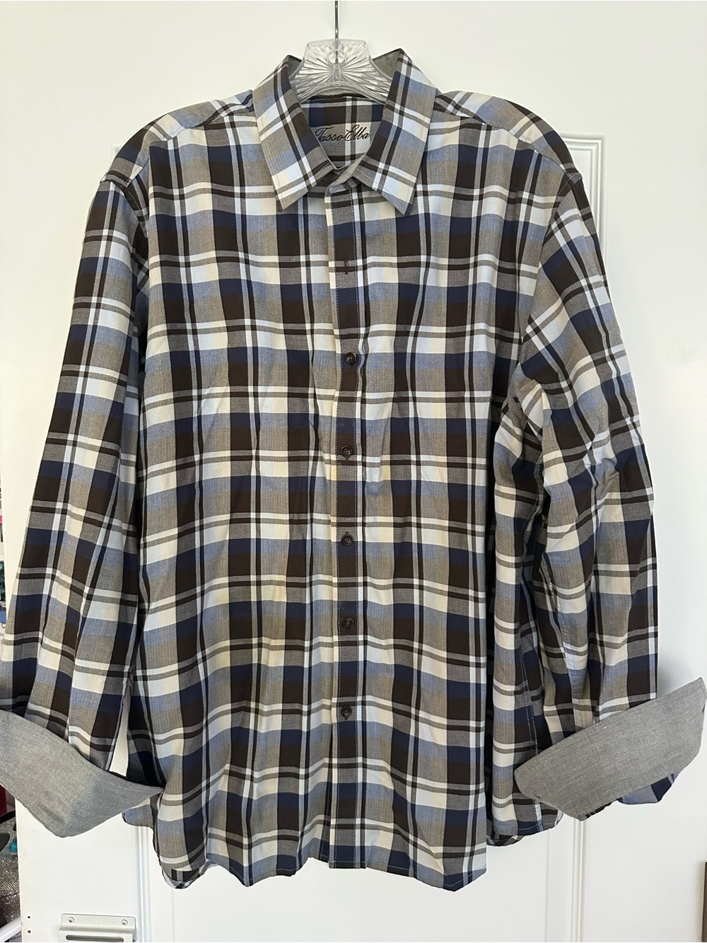 Tasso Elba Men's Plaid Button-Down Shirt in Blue, White & Brown